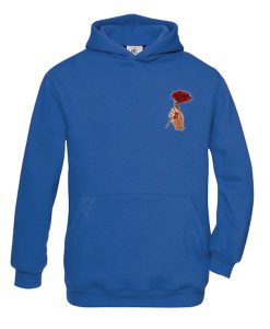 rose in hand blue hoodie