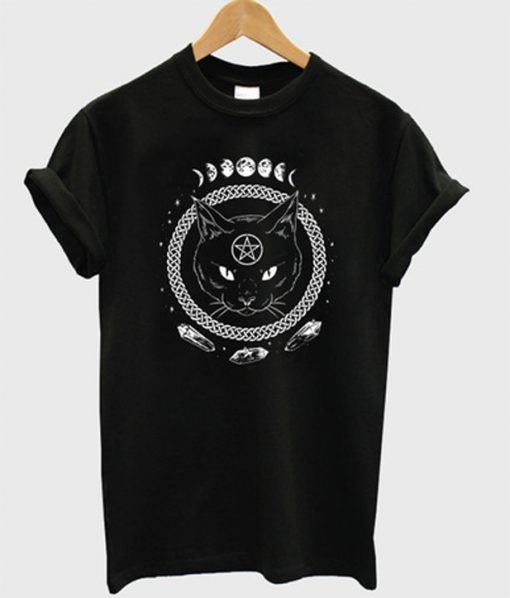 gothic moon phase witchcraft cat t-shirt