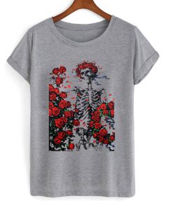 skeleton and roses gratefu dead l t-shirt