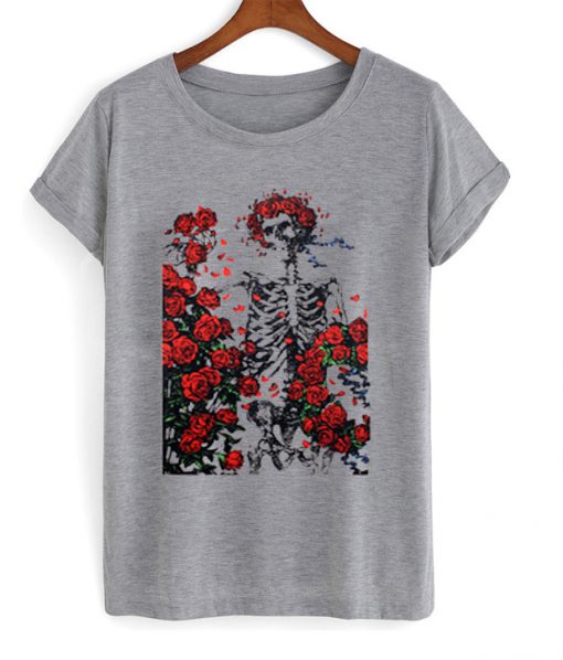 skeleton and roses gratefu dead l t-shirt