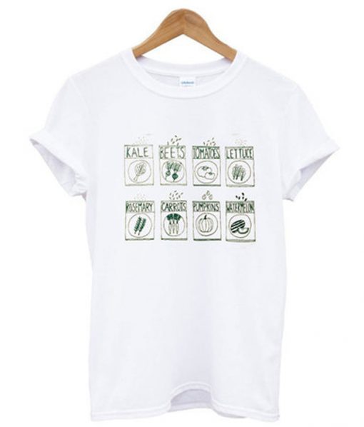 garden seeds screen kale beets tomatoes t-shirt