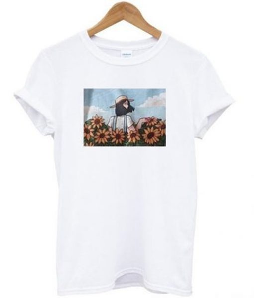 girl with flowers t-shirt