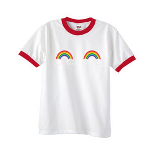 rainbow boobs ringer t shirt