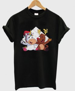 unicorn and reindeer christmas t-shirt