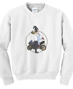 couple with motorcycle sweatshirt