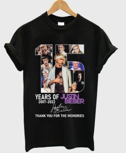 15 Years Of Justin Bieber 2007 2022 Signatures Thank You For The Memories t-shirt